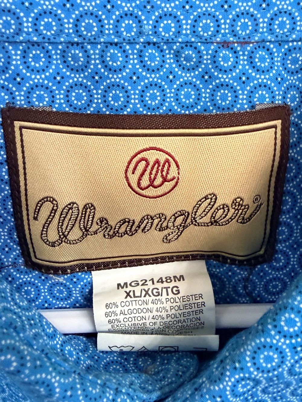 Wrangler Blue Patterned Button-Down Western Shirt-Size:XL - Picture 3 of 7
